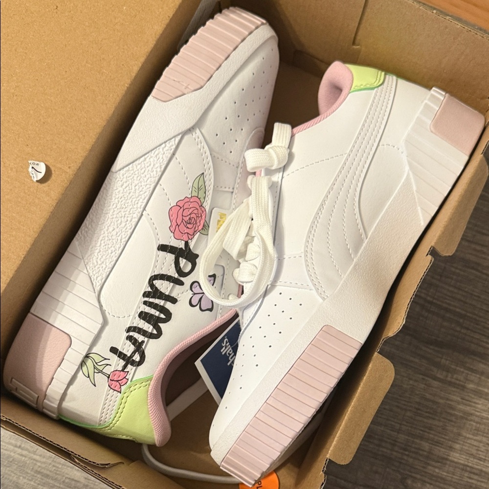 Puma Women's White and Pink Floral Sneakers